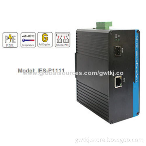 Gigabit PoE(PSE) industrial Ethernet switch, 1x1G SFP port, IEEE802.3af / 15.4w, -48V DC power input
